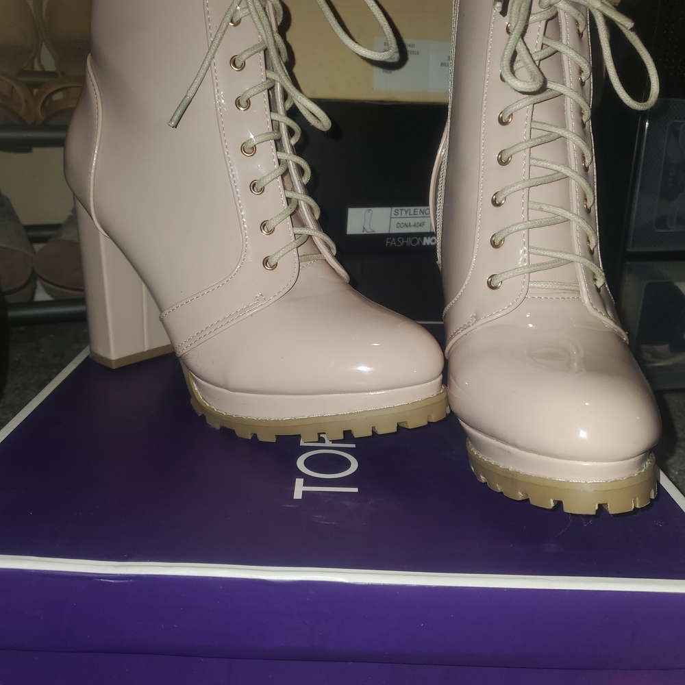 Topshop Women's Pink Lace-Up Boots